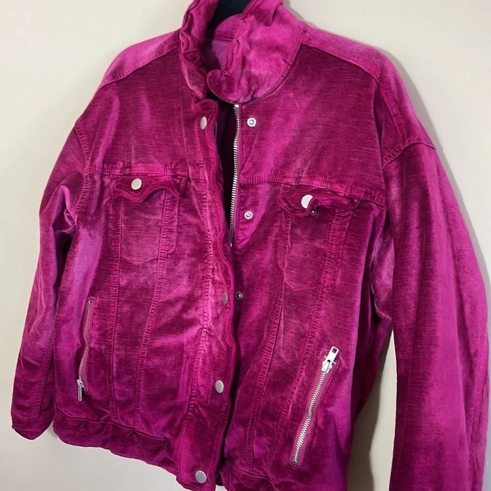 Pree People velvet trucker jacket in pink XS - Picture 7 of 14